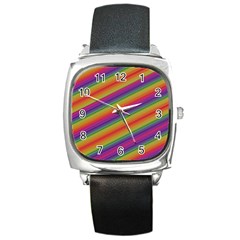 Spectrum Psychedelic Green Square Metal Watch by Celenk