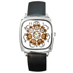 Time Clock Alarm Clock Time Of Square Metal Watch by Celenk