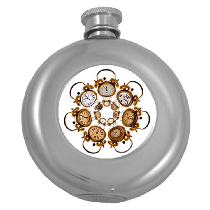 Time Clock Alarm Clock Time Of Round Hip Flask (5 oz)