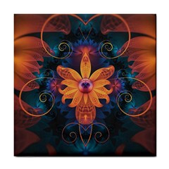 Beautiful Fiery Orange & Blue Fractal Orchid Flower Tile Coasters by jayaprime