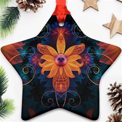 Beautiful Fiery Orange & Blue Fractal Orchid Flower Ornament (star) by jayaprime