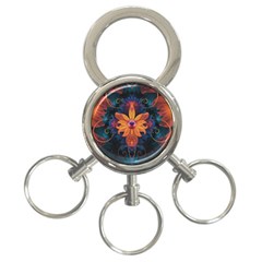 Beautiful Fiery Orange & Blue Fractal Orchid Flower 3-ring Key Chains by jayaprime