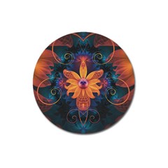 Beautiful Fiery Orange & Blue Fractal Orchid Flower Magnet 3  (round) by jayaprime