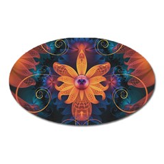 Beautiful Fiery Orange & Blue Fractal Orchid Flower Oval Magnet by jayaprime