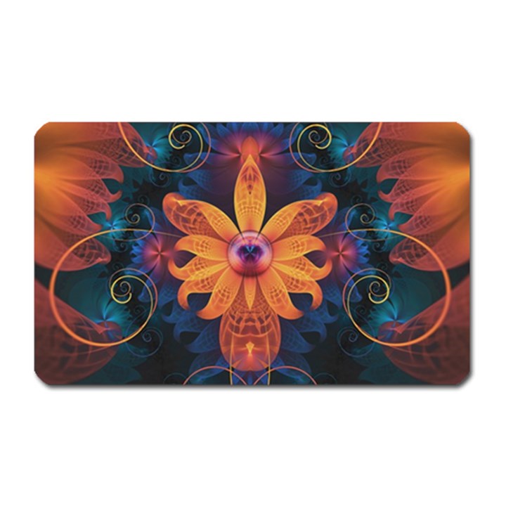 Beautiful Fiery Orange & Blue Fractal Orchid Flower Magnet (Rectangular)