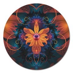 Beautiful Fiery Orange & Blue Fractal Orchid Flower Magnet 5  (round) by jayaprime