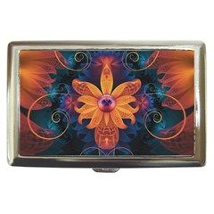 Beautiful Fiery Orange & Blue Fractal Orchid Flower Cigarette Money Cases by jayaprime