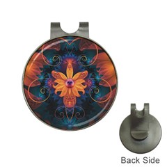 Beautiful Fiery Orange & Blue Fractal Orchid Flower Hat Clips With Golf Markers by jayaprime