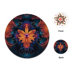 Beautiful Fiery Orange & Blue Fractal Orchid Flower Playing Cards (round)  by jayaprime