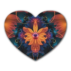 Beautiful Fiery Orange & Blue Fractal Orchid Flower Heart Mousepads by jayaprime