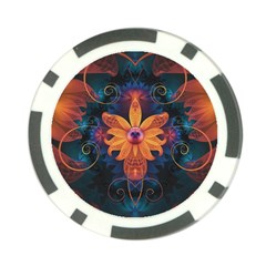 Beautiful Fiery Orange & Blue Fractal Orchid Flower Poker Chip Card Guard by jayaprime