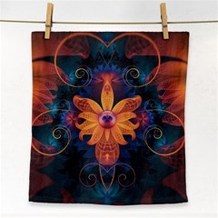 Beautiful Fiery Orange & Blue Fractal Orchid Flower Face Towel by jayaprime