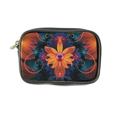 Beautiful Fiery Orange & Blue Fractal Orchid Flower Coin Purse by jayaprime