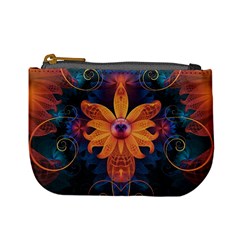 Beautiful Fiery Orange & Blue Fractal Orchid Flower Mini Coin Purses by jayaprime