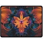 Beautiful Fiery Orange & Blue Fractal Orchid Flower Fleece Blanket (Large)  80 x60  Blanket Front