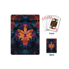 Beautiful Fiery Orange & Blue Fractal Orchid Flower Playing Cards (mini)  by jayaprime