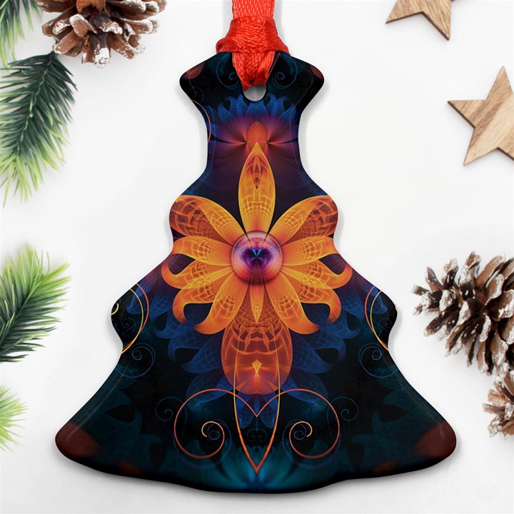 Beautiful Fiery Orange & Blue Fractal Orchid Flower Ornament (Christmas Tree) 