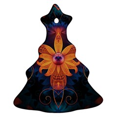 Beautiful Fiery Orange & Blue Fractal Orchid Flower Christmas Tree Ornament (two Sides) by jayaprime