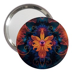 Beautiful Fiery Orange & Blue Fractal Orchid Flower 3  Handbag Mirrors by jayaprime