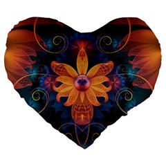 Beautiful Fiery Orange & Blue Fractal Orchid Flower Large 19  Premium Heart Shape Cushions by jayaprime