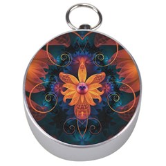 Beautiful Fiery Orange & Blue Fractal Orchid Flower Silver Compasses by jayaprime