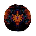 Beautiful Fiery Orange & Blue Fractal Orchid Flower Standard 15  Premium Flano Round Cushions Front