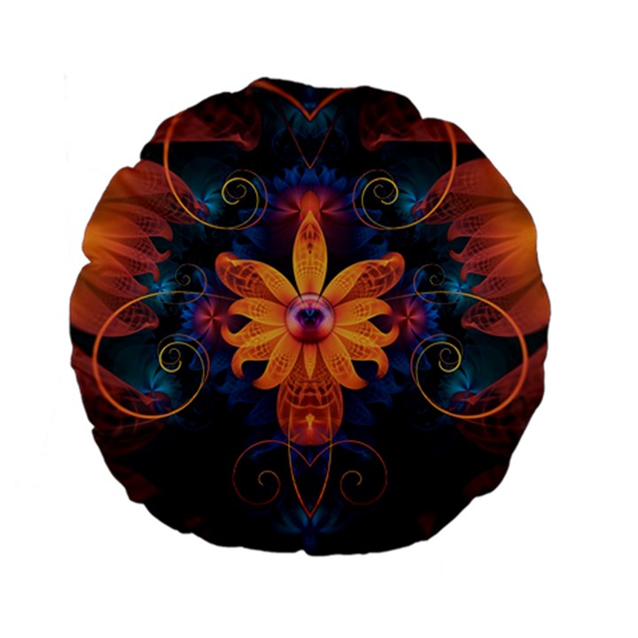 Beautiful Fiery Orange & Blue Fractal Orchid Flower Standard 15  Premium Flano Round Cushions