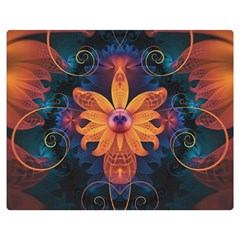 Beautiful Fiery Orange & Blue Fractal Orchid Flower Double Sided Flano Blanket (medium)  by jayaprime