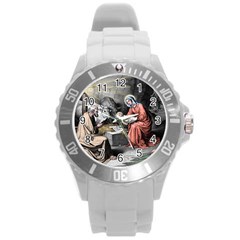 The Birth Of Christ Round Plastic Sport Watch (l) by Valentinaart