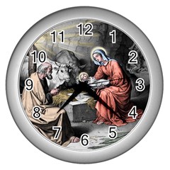 The Birth Of Christ Wall Clocks (silver)  by Valentinaart