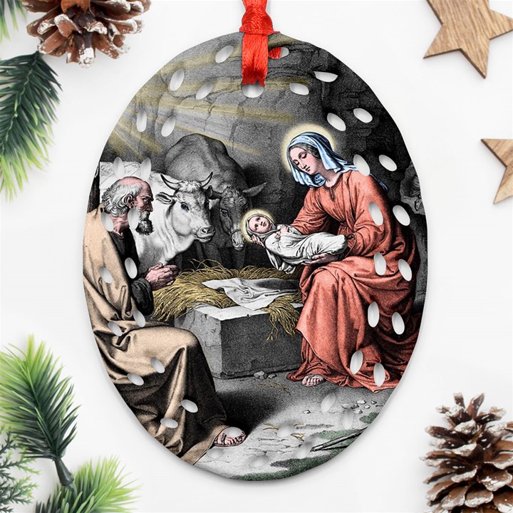 The birth of Christ Oval Filigree Ornament (Two Sides)