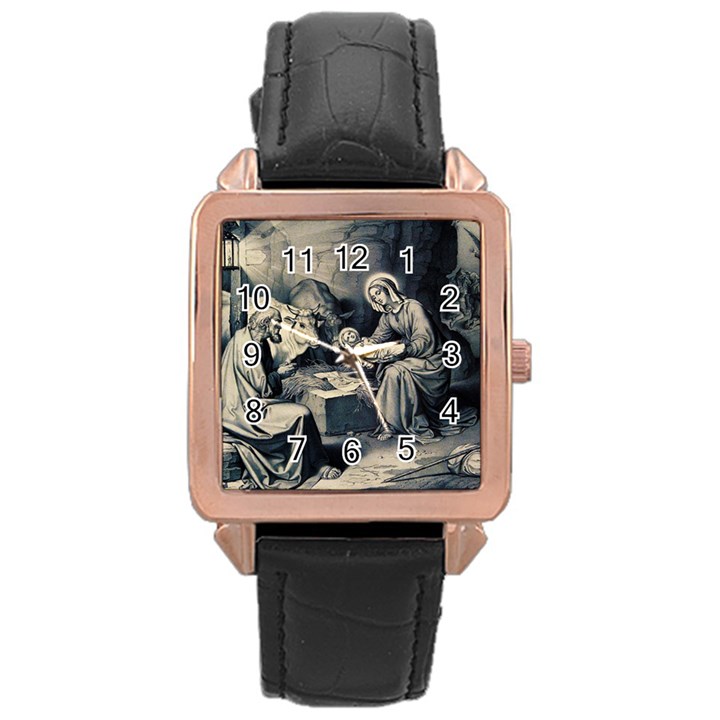 The birth of Christ Rose Gold Leather Watch 