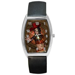 Steampunk, Wonderful Steampunk Lady Barrel Style Metal Watch by FantasyWorld7