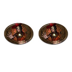 Steampunk, Wonderful Steampunk Lady Cufflinks (Oval)