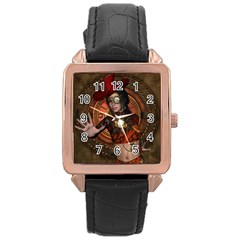 Steampunk, Wonderful Steampunk Lady Rose Gold Leather Watch  by FantasyWorld7