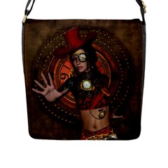 Steampunk, Wonderful Steampunk Lady Flap Messenger Bag (L) 