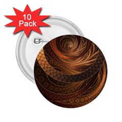 Brown, Bronze, Wicker, And Rattan Fractal Circles 2 25  Buttons (10 Pack)  by jayaprime