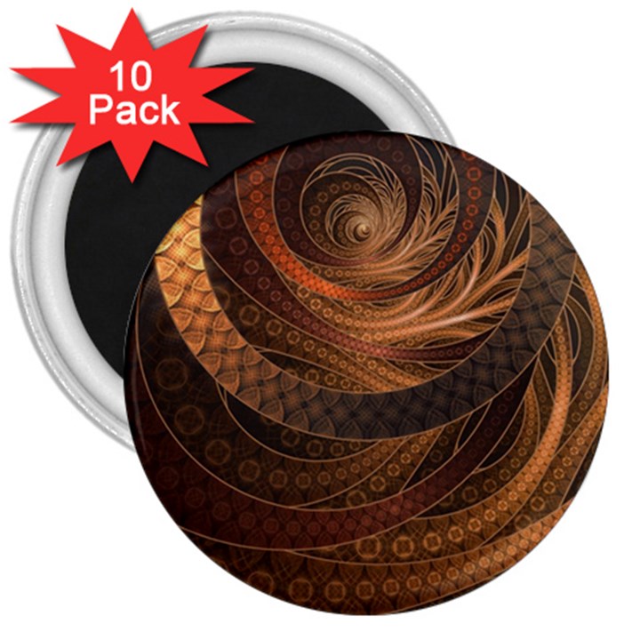 Brown, Bronze, Wicker, and Rattan Fractal Circles 3  Magnets (10 pack) 