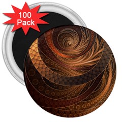 Brown, Bronze, Wicker, And Rattan Fractal Circles 3  Magnets (100 Pack) by jayaprime