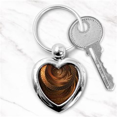 Brown, Bronze, Wicker, And Rattan Fractal Circles Key Chains (heart)  by jayaprime