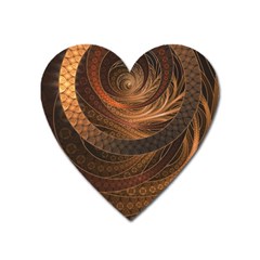 Brown, Bronze, Wicker, And Rattan Fractal Circles Heart Magnet by jayaprime