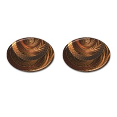 Brown, Bronze, Wicker, And Rattan Fractal Circles Cufflinks (oval) by jayaprime