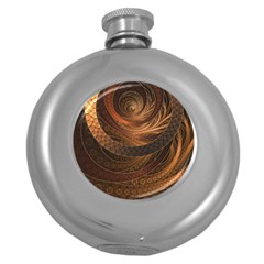 Brown, Bronze, Wicker, And Rattan Fractal Circles Round Hip Flask (5 Oz) by jayaprime