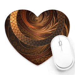 Brown, Bronze, Wicker, And Rattan Fractal Circles Heart Mousepads by jayaprime