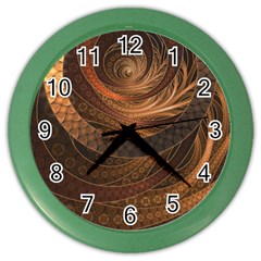 Brown, Bronze, Wicker, And Rattan Fractal Circles Color Wall Clocks by jayaprime