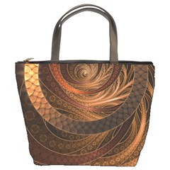 Brown, Bronze, Wicker, And Rattan Fractal Circles Bucket Bags by jayaprime