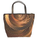 Brown, Bronze, Wicker, and Rattan Fractal Circles Bucket Bags Back