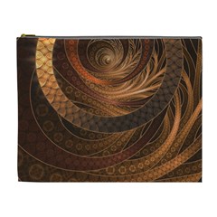 Brown, Bronze, Wicker, And Rattan Fractal Circles Cosmetic Bag (xl) by jayaprime