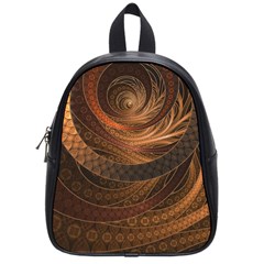 Brown, Bronze, Wicker, And Rattan Fractal Circles School Bag (small) by jayaprime