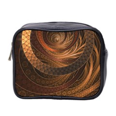 Brown, Bronze, Wicker, And Rattan Fractal Circles Mini Toiletries Bag 2-side by jayaprime